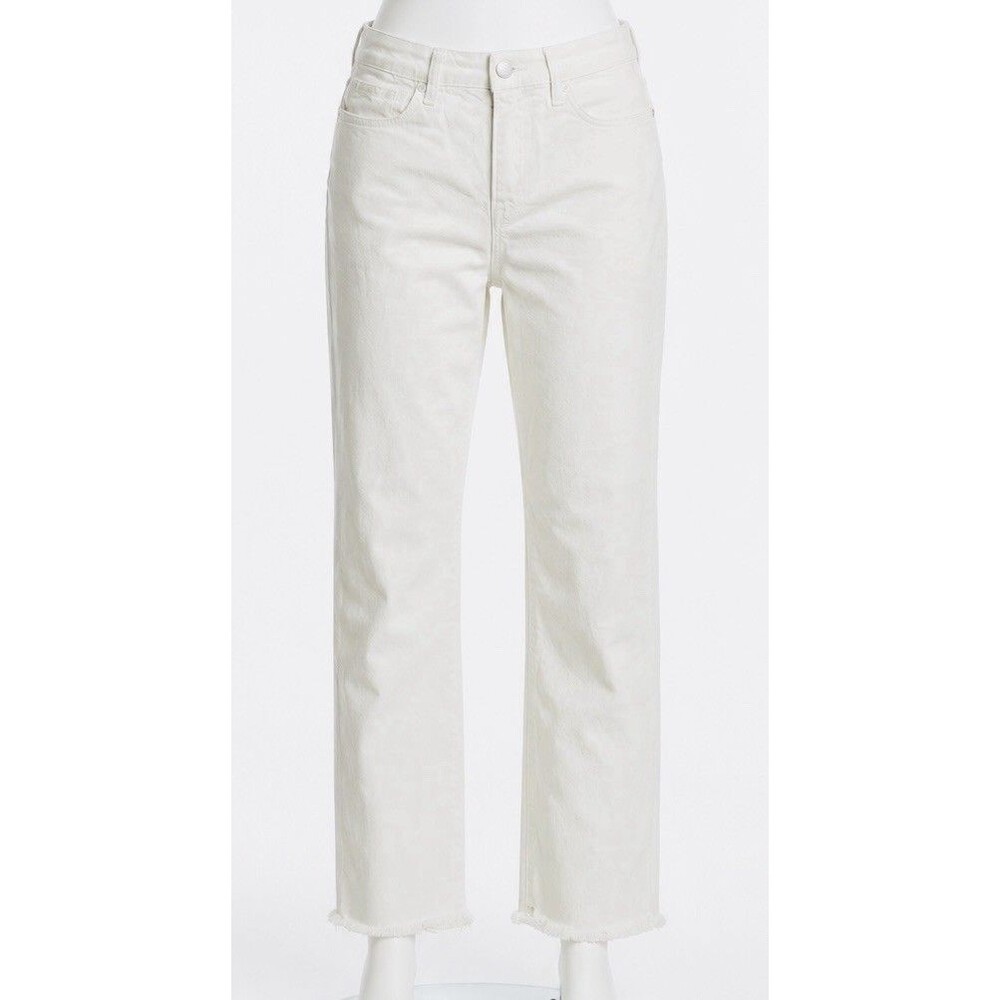 Good American White Straight Leg Jeans Women 4/27 Raw Hem Mid Rise Stretch Denim